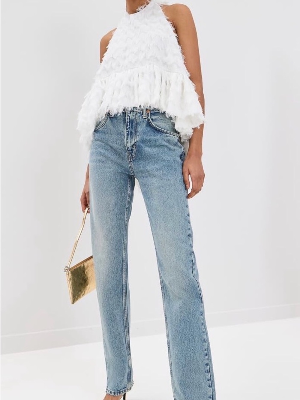 Azeeza White Textured Halter Ruffle Tank Top - Picture 4 of 4